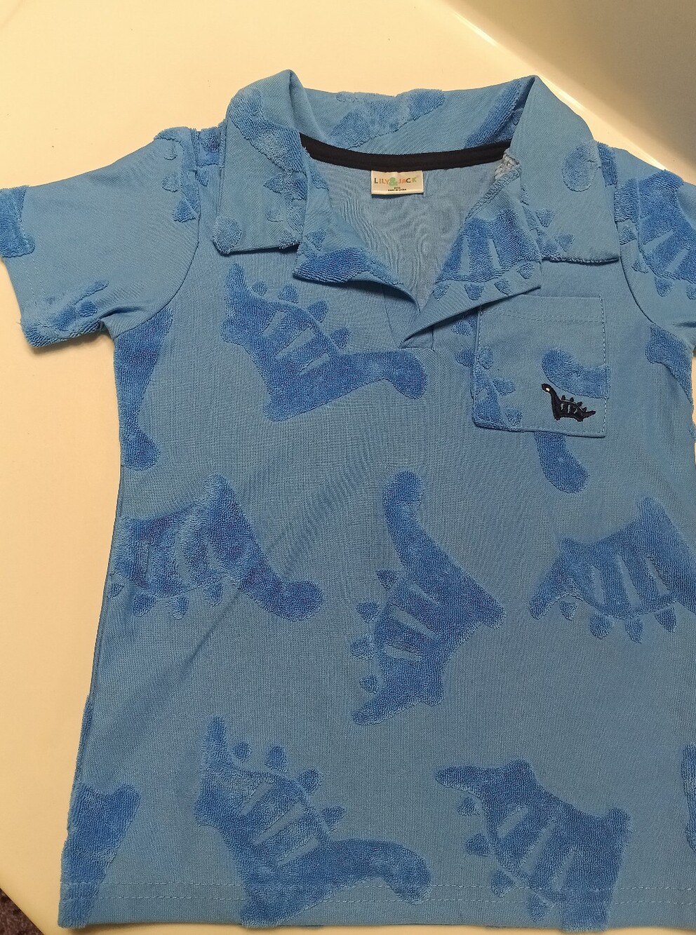 Lily & Jack Boys Blue Dinosaur Textured Polo Shirt Size 5